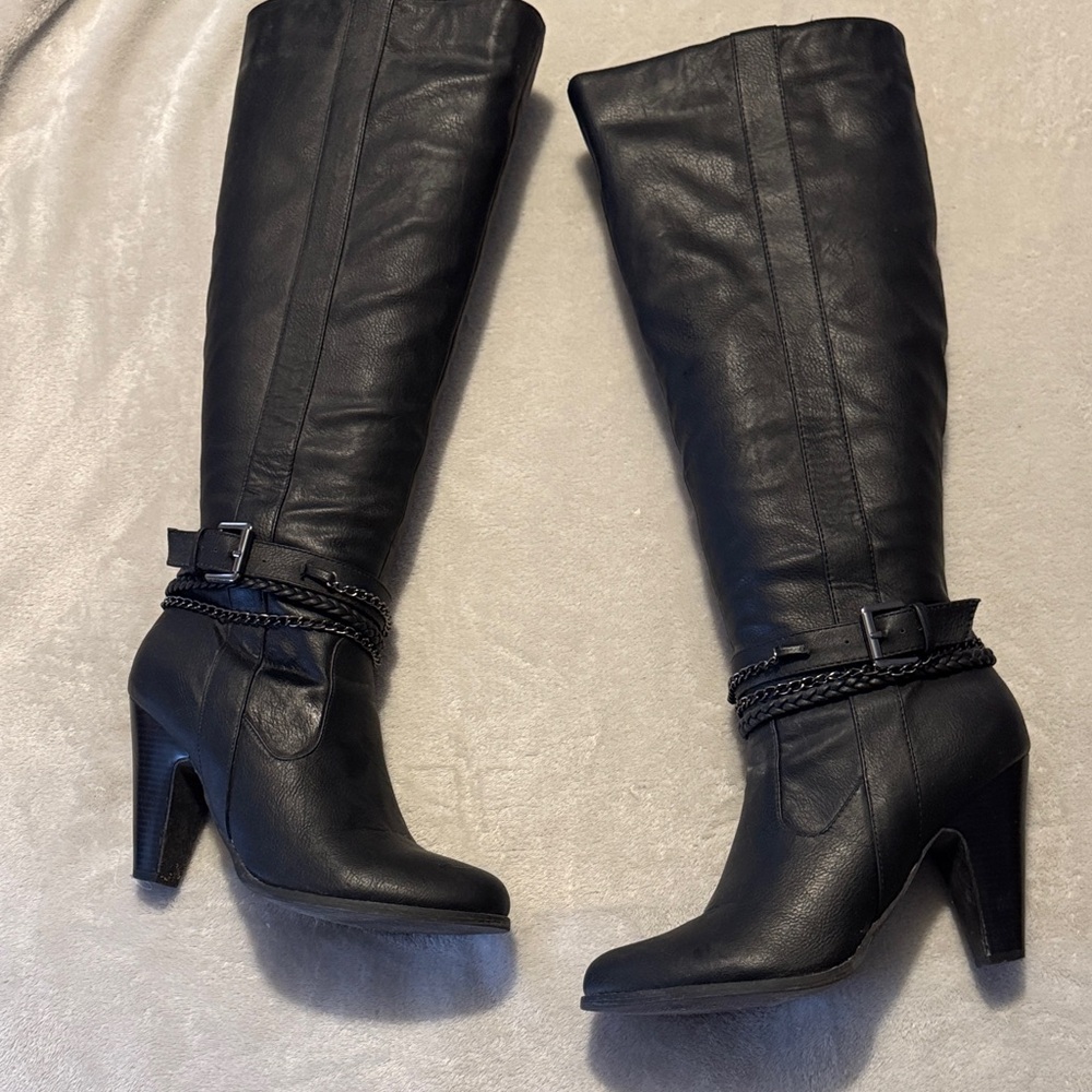 Black Leather Knee-High Boots